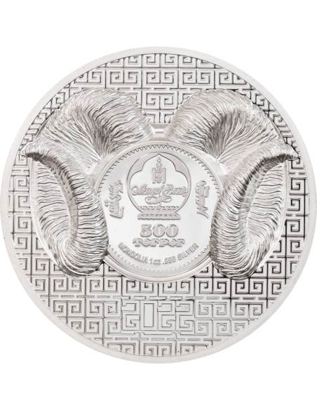 MAGNIFICENT ARGALI Wild Mongolia Ram 1 Oz Silver Coin 500 Togrog Mongolia 2022 - Coins & More - Mongolia