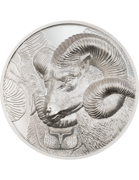 MAGNIFICENT ARGALI Wild Mongolia Ram 3 Oz Silver Coin 2000 Togrog Mongolia 2022 - Coins & More - Mongolia