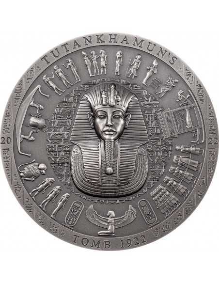 TUTANKHAMUN'S TOMB Antiqued Archeology & Symbolism 3 Oz Silver Coin 20$ Cook Islands 2022 - Coins & More - Cook Islands