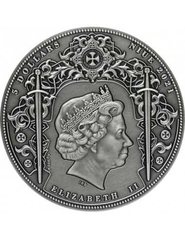 KNIGHTS TEMPLAR Assassins Gold Plating 2 Oz Silver Coin 5$ Niue 2021 - Coins & More - Histoire