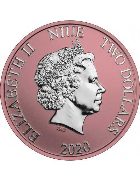 HEART OF LOVE RED Mickey & Minnie Colorized Silver 1 Oz Coin Disney 2$ Niue 2020 - Coins & More - Disney