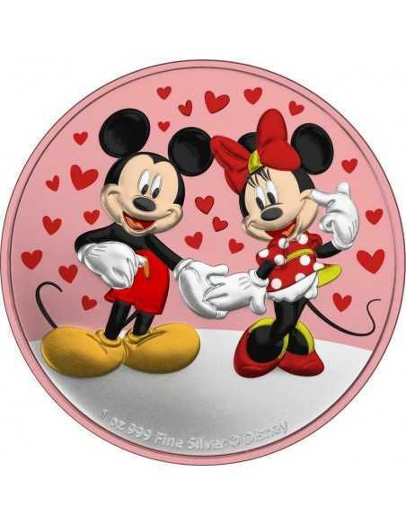 HEART OF LOVE RED Mickey & Minnie Colorized Silver 1 Oz Coin Disney 2$ Niue 2020 - Coins & More - Disney