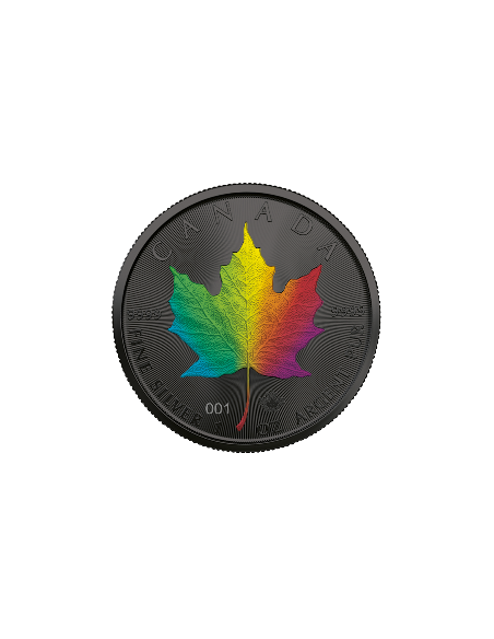 MAPLE LEAF - RAINBOW HOLO 1 Oz Silver Ruthenium & Colored Hologram Coin 5$ Dollar Maple Leaf 2022 - Coins & More - Natura e A...