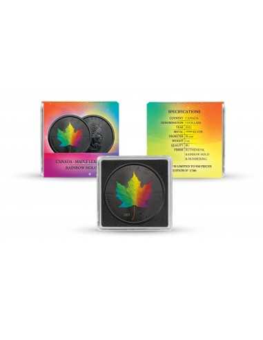 MAPLE LEAF - RAINBOW HOLO 1 Oz Silver Ruthenium & Colored Hologram Coin 5$ Dollar Maple Leaf 2022 - Coins & More - Natura e A...
