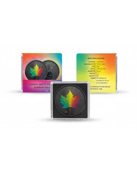 MAPLE LEAF - RAINBOW HOLO 1 Oz Silver Ruthenium & Colored Hologram Coin 5$ Dollar Maple Leaf 2022 - Coins & More - Natura e A...