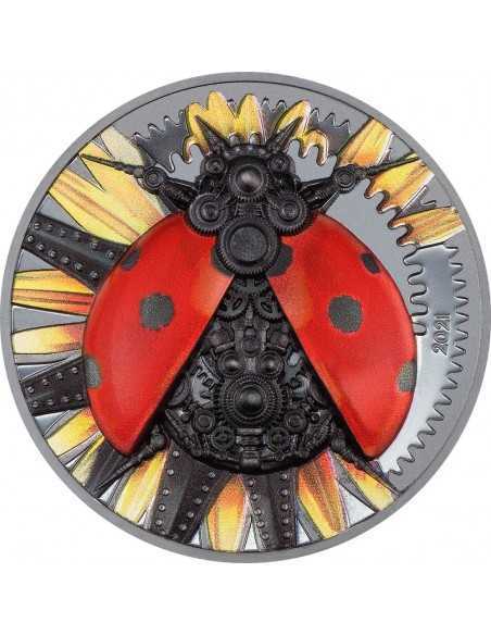 MECHANICAL LADYBUG Clockwork Evolution 3 Oz Silver Coin 2000 Togrog Mongolia 2021 - Coins & More - Mongolia