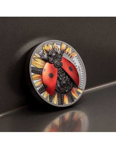 MECHANICAL LADYBUG Clockwork Evolution 3 Oz Silver Coin 2000 Togrog Mongolia 2021 - Coins & More - Mongolia