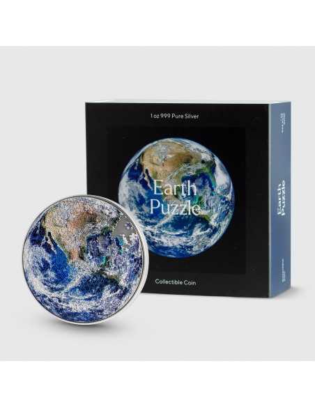 EARTH PUZZLE 1 Oz Silver Coin 5000 Francs Chad 2022 - Coins & More - Chad
