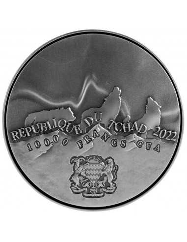 HOWLING WOLF IN THE NORTHERN LIGHTS 2 Oz Silver Coin 10000 Francs Chad 2022 - Coins & More - Chad