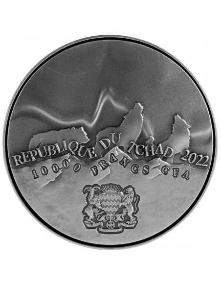 HOWLING WOLF IN THE NORTHERN LIGHTS 2 Oz Silver Coin 10000 Francs Chad 2022 - Coins & More - Chad