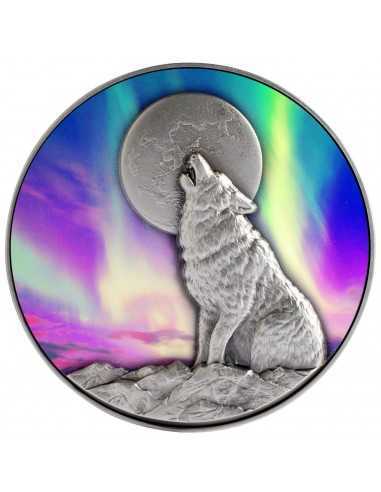 HOWLING WOLF IN THE NORTHERN LIGHTS 2 Oz Silver Coin 10000 Francs Chad 2022 - Coins & More - Chad