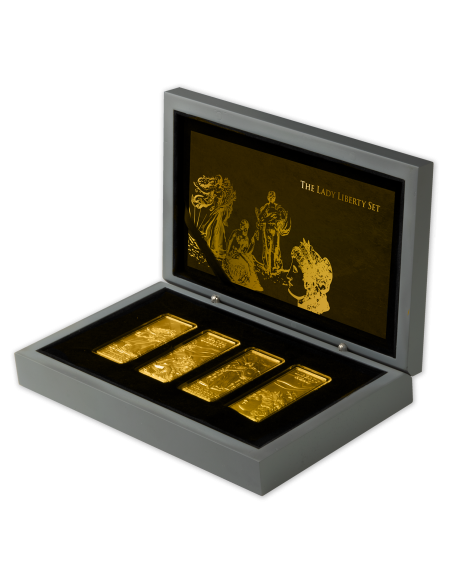 LADY LIBERTY Gold Plated Set 4x1 Oz Silver Coins 5$ Barbados 2022 - Coins & More - Barbados