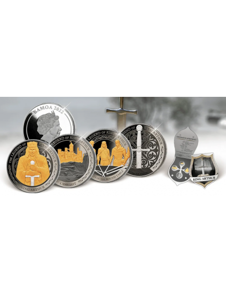 LEGEND OF KING ARTHUR Set 4x1 Oz Silver Coins 5$ Samoa 2022
