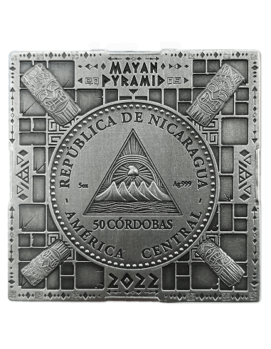MAYAN PYRAMID OF CHICHEN ITZA 5 Oz Silver Coin 50 Cordobas Nicaragua 2022 - Coins & More - America