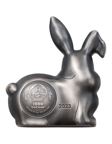 SWEET SILVER RABBIT 1 Oz Silver Coin 1000 Togrog Mongolia 2023 - Coins & More - Mongolia