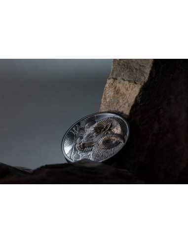 MAGNIFICENT ARGALI Wild Mongolia Ram 2 Oz Silver Black Proof Coin 1000 Togrog Mongolia 2022 - Coins & More - Mongolia
