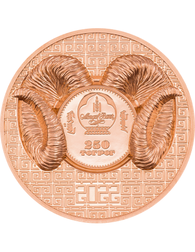 MAGNIFICENT ARGALI Wild Mongolia Ram Copper Coin 250 Togrog Mongolia 2022 - Coins & More - Mongolia