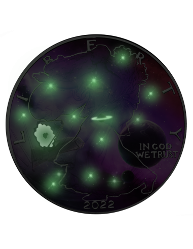 SILVER EAGLE - GLOWING GALAXY IV Edition 1 Oz Silver Glow In Dark Coin 1$ Dollar USA 2022 - Coins & More - Usa