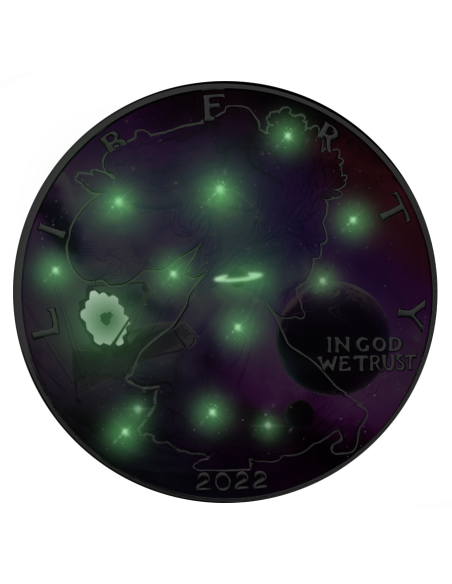 SILVER EAGLE - GLOWING GALAXY IV Edition 1 Oz Silver Glow In Dark Coin 1$ Dollar USA 2022 - Coins & More - Usa