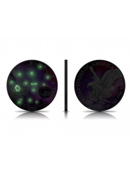 SILVER EAGLE - GLOWING GALAXY IV Edition 1 Oz Silver Glow In Dark Coin 1$ Dollar USA 2022 - Coins & More - Usa