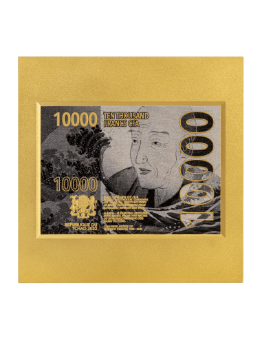 THE GREAT WAVE OF KANAGAWA 2 Oz Gold Plated Silver & 33.5 Copper Coin 10000 Francs Chad 2022 - Coins & More - Tchad