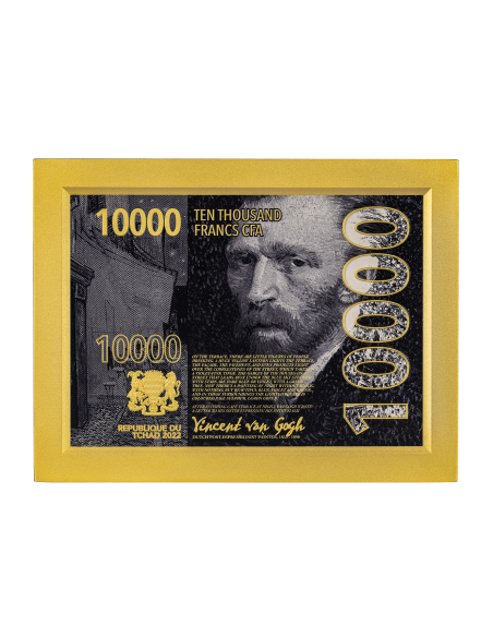 CAFE TERRACE AT NIGHT Gold Plated By Vincent Van Gogh 2 Oz Silver 33.5 Oz Copper Coin 10000 Francs Chad 2022 - Coins & More -...