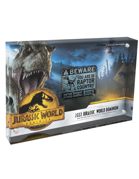 RAPTOR COUNTRY SIGN Jurassic World Dominion 2 Oz Silver Coin 5$ Niue 2022 - Coins & More - Niue