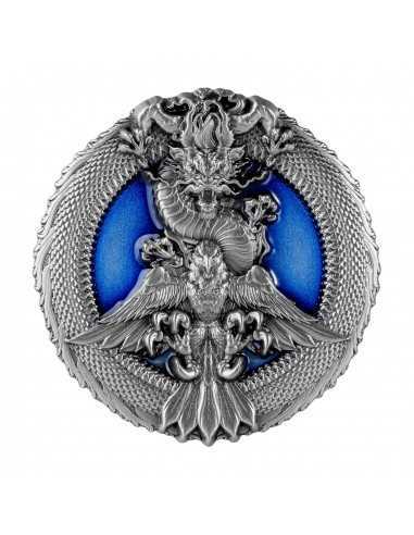 PEACE SYMBOL DRAGON AND EAGLE 3 Oz Silver Coin 15000 Francs Chad 2022 - Coins & More - Chad