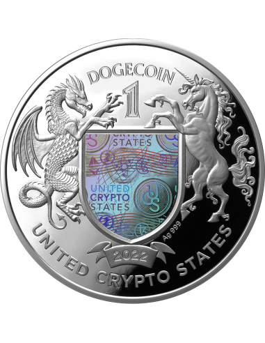DOGECOIN 1 Oz Silver Proof Coin 1 Dogecoin United Crypto States 2022 - Coins & More - Monedas por País