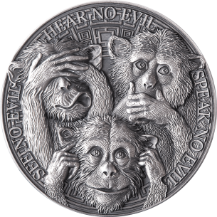 THREE WISE MONKEYS 1 Oz Silver Coin 5 Cedis Ghana 2022 - Coins & More - Ghana