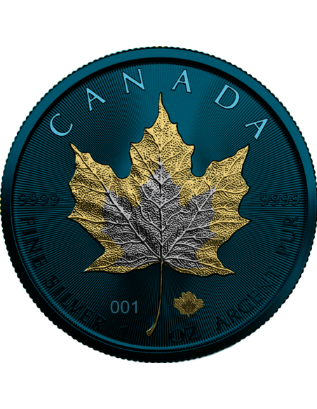 MAPLE LEAF - SPACE METALS III Edition 1 Oz Silver Ruthenium and Gold Coin 5$ Dollars Maple Leaf 2022