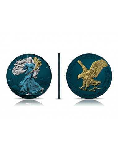 SILVER EAGLE - SPACE METALS III Edition 1 Oz Silver Ruthenium and Gold Coin 1$ Dollar USA 2022 - Coins & More - Usa