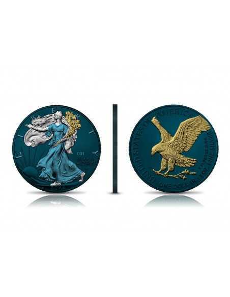 SILVER EAGLE - SPACE METALS III Edition 1 Oz Silver Ruthenium and Gold Coin 1$ Dollar USA 2022 - Coins & More - Usa