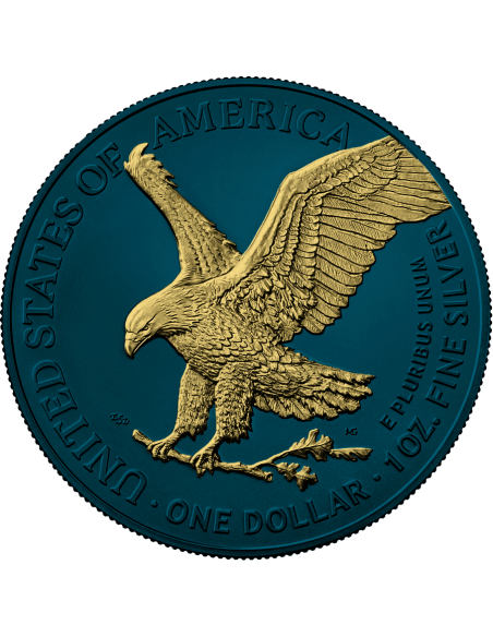 SILVER EAGLE - SPACE METALS III Edition 1 Oz Silver Ruthenium and Gold Coin 1$ Dollar USA 2022 - Coins & More - Usa