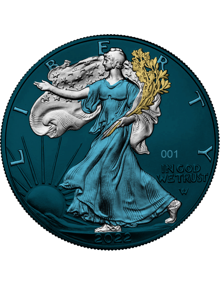 SILVER EAGLE - SPACE METALS III Edition 1 Oz Silver Ruthenium and Gold Coin 1$ Dollar USA 2022 - Coins & More - Usa