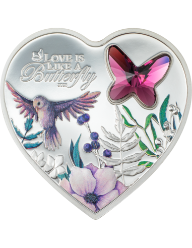 BUTTERFLY Brilliant Love Heart Silver Coin 5$ Cook Islands 2023 - Coins & More - Îles Cook