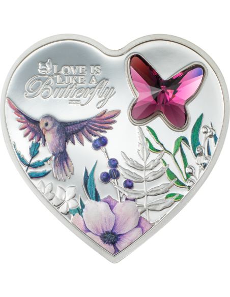 BUTTERFLY Brilliant Love Heart Silver Coin 5$ Cook Islands 2023 - Coins & More - Îles Cook