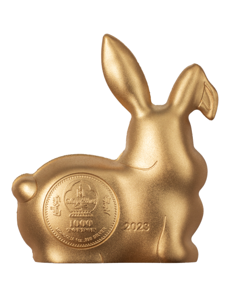 SWEET GILDED RABBIT 1 Oz Silver Coin 1000 Togrog Mongolia 2023 - Coins & More - Mongolia