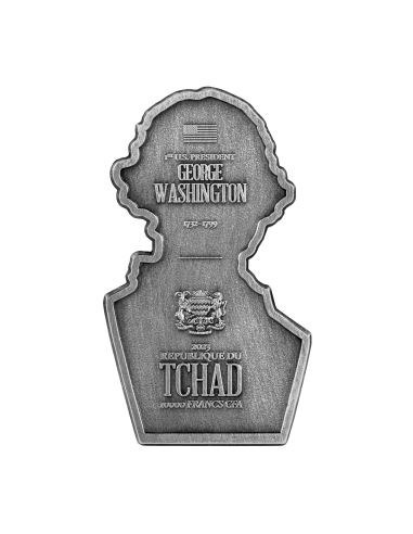 GEORGE WASHINGTON Shaped 2 Oz Silver Coin 10000 Francs Chad 2023 - Coins & More - Chad