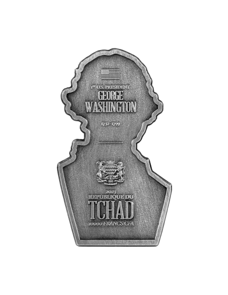 GEORGE WASHINGTON Shaped 2 Oz Silver Coin 10000 Francs Chad 2023 - Coins & More - Chad
