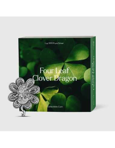 FOUR LEAF CLOVER DRAGON 1 Oz Silver Coin 5000 Francs Chad 2023 - Coins & More - Tchad