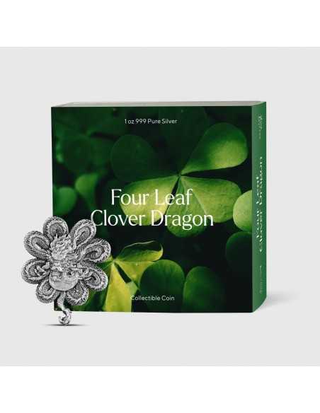 FOUR LEAF CLOVER DRAGON 1 Oz Silver Coin 5000 Francs Chad 2023 - Coins & More - Tchad
