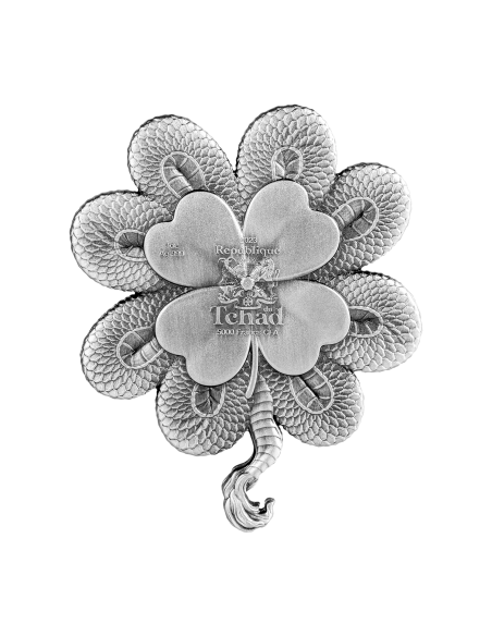 FOUR LEAF CLOVER DRAGON 1 Oz Silver Coin 5000 Francs Chad 2023 - Coins & More - Tchad