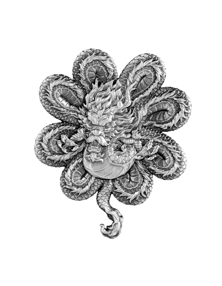 FOUR LEAF CLOVER DRAGON 1 Oz Silver Coin 5000 Francs Chad 2023 - Coins & More - Tchad