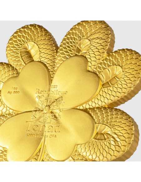 FOUR LEAF CLOVER DRAGON Gilded 1 Oz Silver Coin 5000 Francs Chad 2023 - Coins & More - Chad