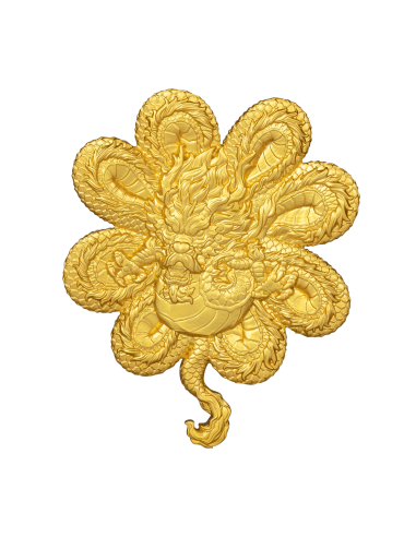 FOUR LEAF CLOVER DRAGON Gilded 1 Oz Silver Coin 5000 Francs Chad 2023 - Coins & More - Chad