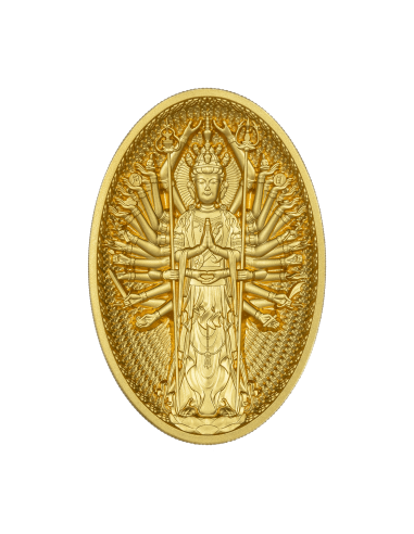 THOUSAND ARMS GUANYIN Gilded 5 Oz Silver Coin 25000 Francs Chad 2023 - Coins & More - Chad