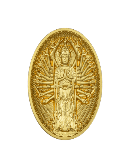 THOUSAND ARMS GUANYIN Gilded 5 Oz Silver Coin 25000 Francs Chad 2023 - Coins & More - Chad