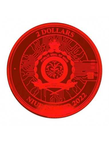 BITCOIN Red Space Colorized 1 Oz Silver Coin 2$ Niue 2022 - Coins & More - Niue