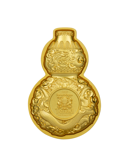 DRAGON HULU BOTTLE GOURD Gilded 1 Oz Silver Coin 5000 Francs Chad 2023 - Coins & More - Chad
